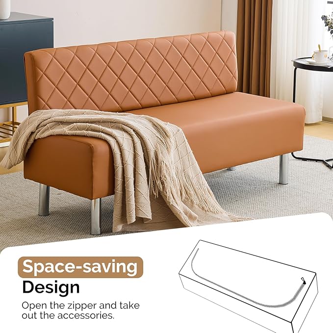 OmySalon Waiting Room Bench with Back, 58.6’’ Office Guest Chair Upholstered Reception Seating, Lobby Furniture for Beauty Salon Barbershop Airport Bank Hall Room Conference, Brown