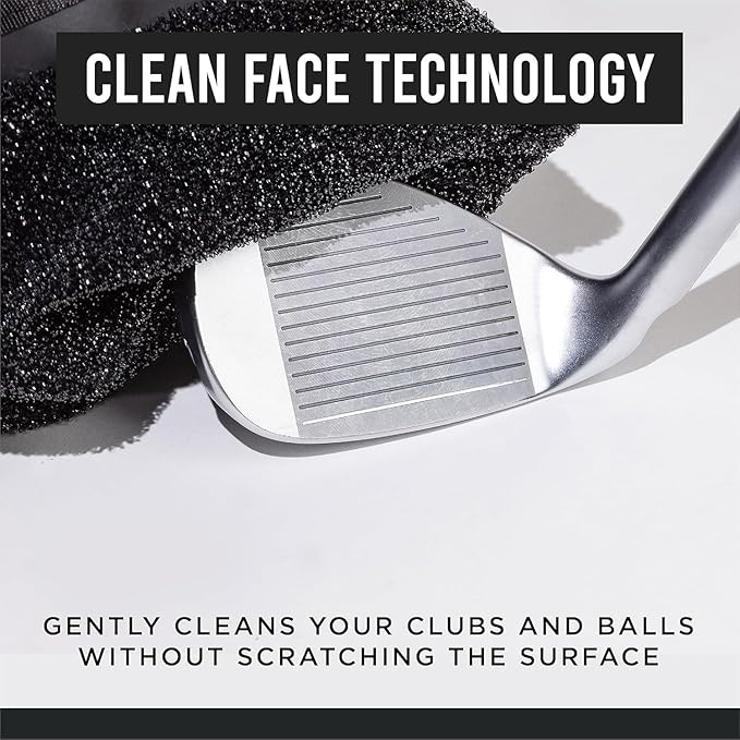 Club Scrub Mini, Golf Club and Golf Ball Cleaning Bag, Waterproof Clean Face Technology Liner, Detachable Clip, Machine Washable, Cleans Club Grooves, Dry Exterior (Black)