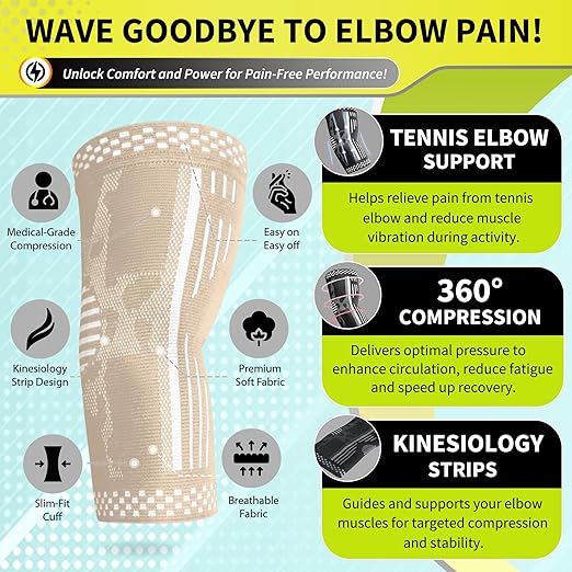 BLITZU Elbow Compression Sleeve for Tendonitis 2 Pack, Tennis Elbow Brace Support for Men and Women Golfers Elbow Pain Relief, Arthritis, Bursitis, Arm Brace for Workout, Weightlifting Nude M