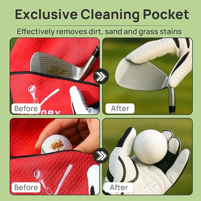 Magnetic Golf Towel for Bag 18" x 18" with Clip Exclusive Cleaning Pocket Microfiber Waffle Ultra Absorbent Club Ball Cleaner Essential Golf Accessories and Gifts for Men Women(Red 1 Pack)