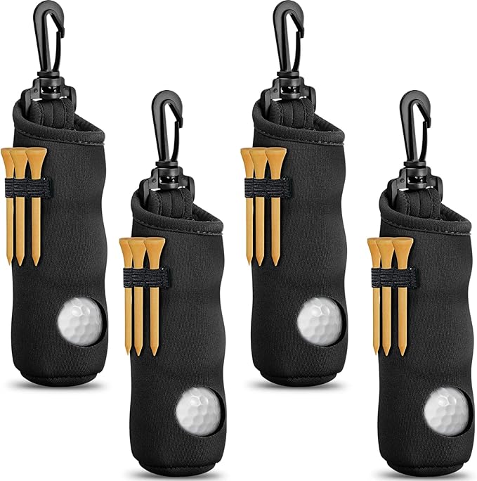 4 Pieces Golf Tee Holder Golf Ball Carry Bag Pouch Ball Holder Keychain Belt Clip Gifts Accessories