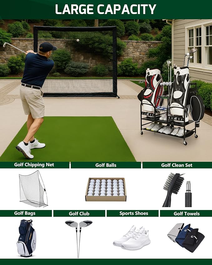 Mythinglogic Golf Bag Storage Organizer, Extra Large Golf Storage Stand for Golf Bag Accessories, Golf Storage Rack for Garage, Golf Club, Home