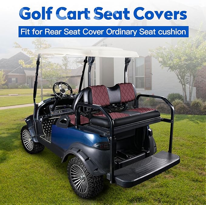 NOKINS Golf Cart Seat Covers Fit Club Car Precedent/DS/EZGO RXV/TXT/Yamaha Drive Aftermarket Standard Rear Seat Cushion, No Stapler, Multiple Colors&Breathable (Burgundy&Black)