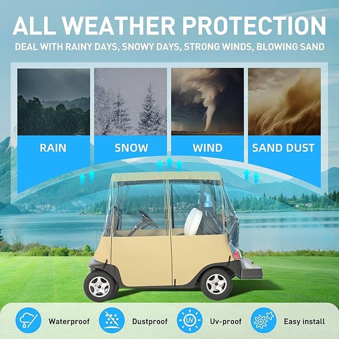 BENVOL Golf Cart Cover, For 2 Seater, Driving Use, 4 Sides Rolled Up, Waterproof, Windproof, Dustproof, 600D Waterproof Oxford Cloth, Super Transparent EVA, For Club Car Precedent/Tempo/ Onward, EZGO