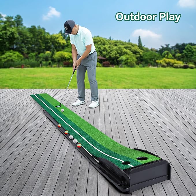 Dollox Putting Green Golf Putting Mat for Indoor, Putting Matt with Auto Ball Return, Mini Golf Set Golf Accessories for Men, Indoors Golf Matt for Home Office, Gifts for Golfer