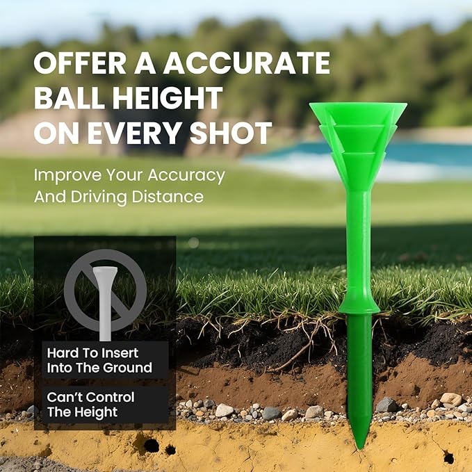 FINGER TEN Unbreakable Golf Tees Plastic 3 1/4 inch Value 50/100 Pack, Low Friction & Low Ball Spin Long Tees to Improve Distance & Accuracy, Durable Tees with Assorted Colors to Practice