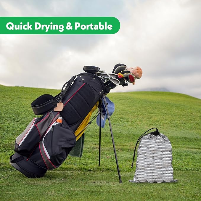 4 Pcs Mesh Bags with Drawstring, Golf Ball Bag Nylon Mesh Golf Ball Storage Pouch Sports Equipment Organizer Sack for Collecting Half Balls Tennis Beach Travel (2 Sizes)