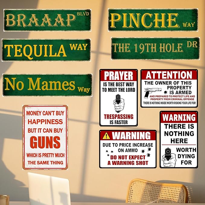 4 Pack Funny No Trespassing Sign Gun Signs No Tresspassing Private Property Metal Tin Signs Warning Signs For Property Warning Signs For Home Funny No Trespassing Signs Private Property 8x12 Inch