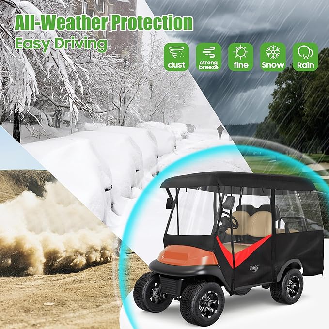 10L0L 4 Passenger Golf Cart Enclosure - 86" Roof Fit, Universal Golf Cart Cover for Yamaha Club Car EZGO,Waterproof 600D Rain Cover,Transparent Tail Light Panel,Foldable Door,4-Sided Clear Windows