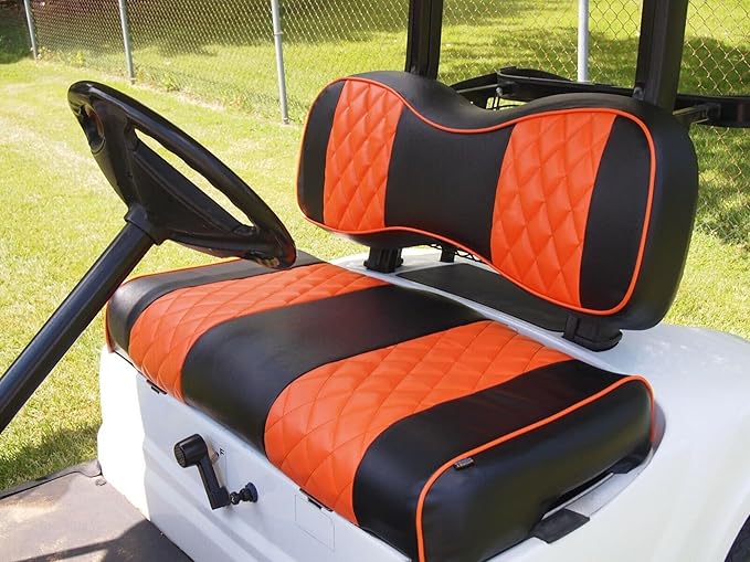 Huskey Golf Cart Front Rear Seat Covers for Club Car Precedent 2004+ Models, Custom Fit, Black/Orange Diamond Stitching, Marine Grade Vinyl Material,Staple On