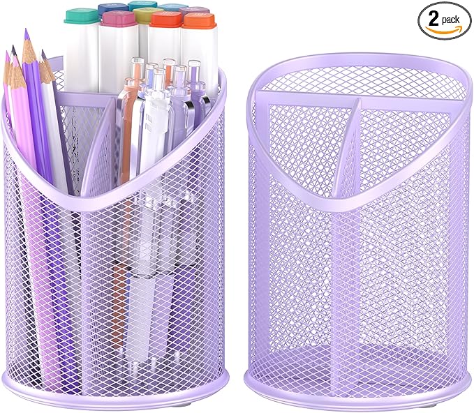 2 Pack Pen Holder Mesh Round Pencil (Purple)