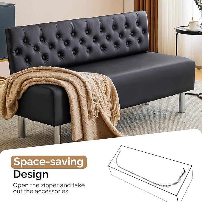 OmySalon Waiting Room Bench with Back, 58.6’’ Office Guest Chair Upholstered Reception Seating, Lobby Furniture for Beauty Salon Barbershop Airport Bank Hall Room Conference, Button Tufted, Black