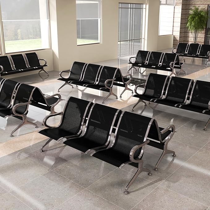 kinbor Waiting Room Chairs - 3 Seat Office Guest Reception Chairs Waiting Furniture Bench Seating for Airport, Bank, Hospital, Salon