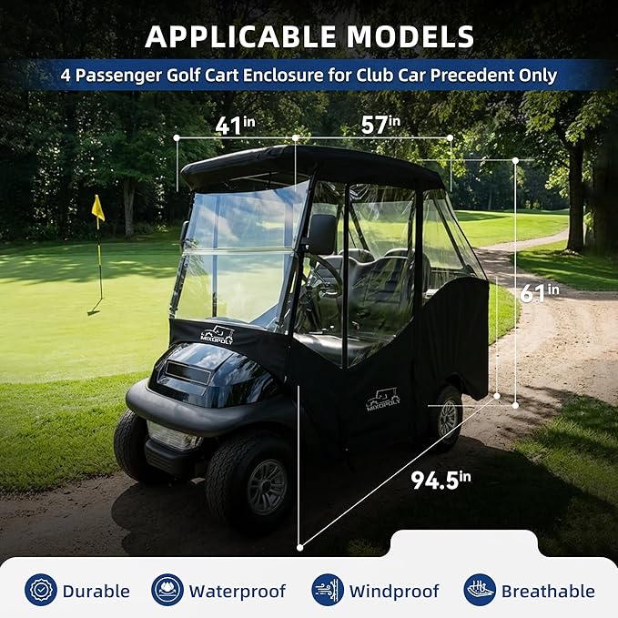Golf Cart Enclosure Rain Cover 2&4Passenger, EZGO TXT RXV/Club Car Ds&Precedent and Yamaha, 600D Rain Cover Waterproof Windproof Snowproof and All-Weather Protection