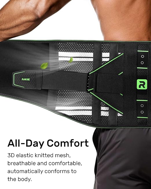 Back Brace for Lower Back Pain Relief, 8X Powerful Lumbar Support with 3D Pad, Support Belt for Men Women, Breathable Back Support Brace with Adjustable Strap, Green Size S