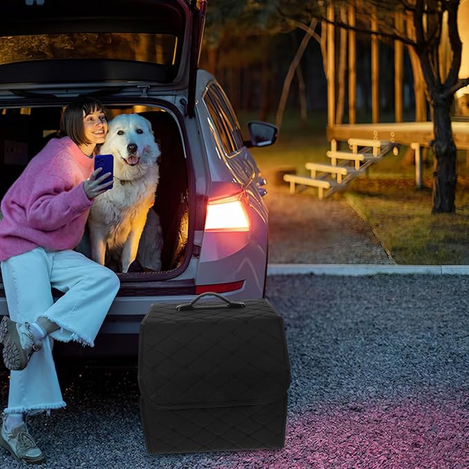 Foldable Car Trunk Storage Organizer Compact Dark Multi-Use Cargo Organizer Box for SUV and Van Grocery Storage