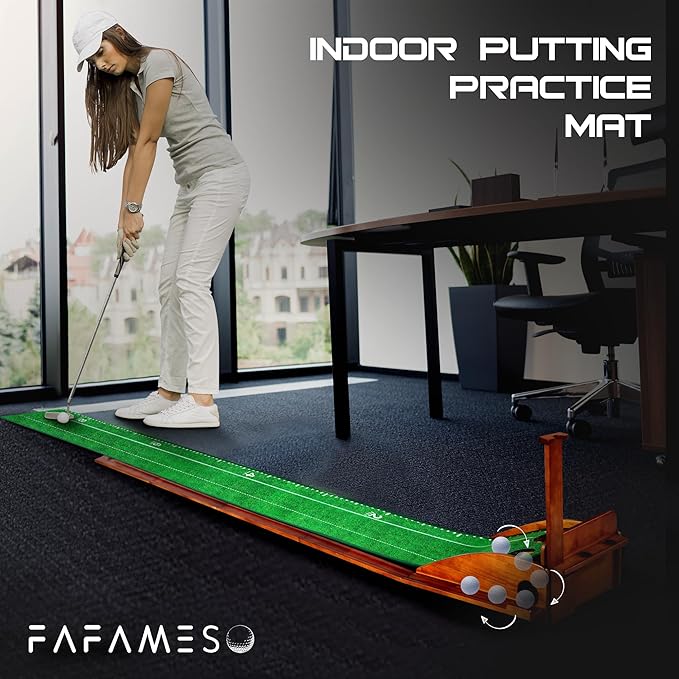 Golf Putting Mat, Putting Green Indoor with Ball Return - Golf Gifts for Men Christmas, Golf Training Aid for Home Office, Portable Putting Training Mat for Men