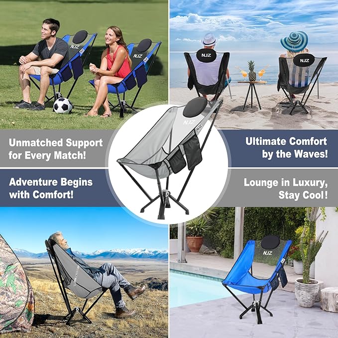 High-Back Camping & Indoor Relax Chair, Compact Foldable Chairs with Aircraft-Grade Aluminum Frame, Folding Chair Collapsible for Outdoor Camp, Home, Backpacking, Hiking, Beach, Supports 450lbs