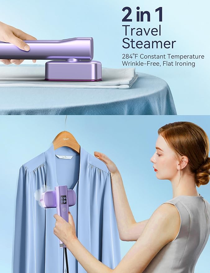 Steamer for Clothes,Sundu Portable 2-in-1 Travel Steamer&Iron,15s Fast Heat-up,100ml Water Tank,Ironing Gloves,25 Min Powerful Continuous Steam,1200W&4 Modes Light Steam Iron for Travel&Home(Purple)