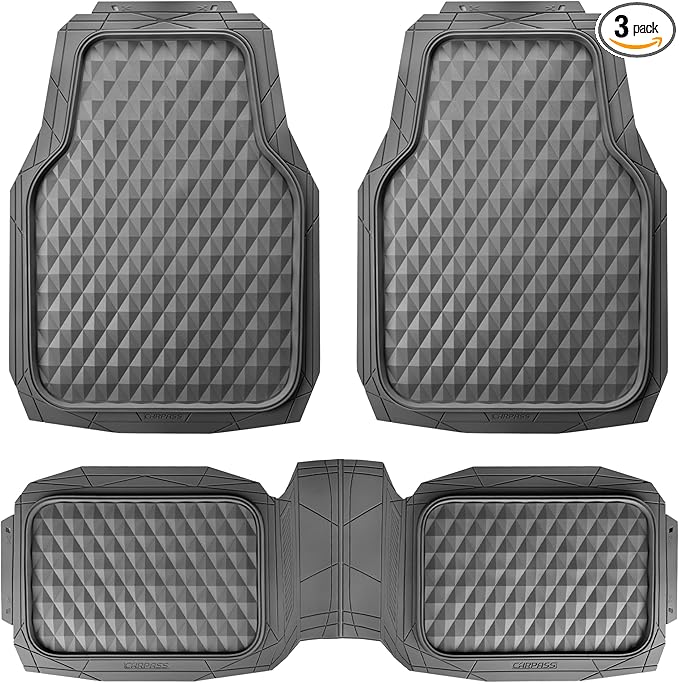 CAR PASS Heavy Duty Charcoal Gray Rubber Car Floor Mats Univeraal Fit, Deep Dish All-Weather Floor Mat for Car, Waterproof Durable Anti-Slip Trim to Fit for SUV Truck Sedan, 3 Piece Full Set Dark Gray