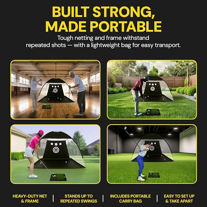 Golf Practice Net with Dual Mats, 3 Tees & 5 Balls – Golf Training Net for Indoor/Outdoor Swing Practice, Backyard Driving & Chipping Set, Portable Training Aid, Great Gift for Men