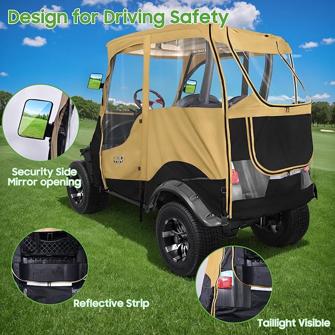 10L0L 2 Passenger Golf Cart Driving Enclosure for Club Car Precedent/Onward/Tempo, 4-Sided Clear Window 600D Rain Cover All Weather Windproof Waterproof
