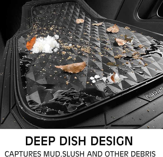 CAR PASS 3 Row Heavy Duty Rubber Car Mats, Deep-Dish All-Weather for 7 Seats 8 Seater 2nd & 3rd Floor Mats Waterproof Universal Trim Fit Liner Van,SUV,7 Passengers Vehicle,Automotive 3D Rhombus Black