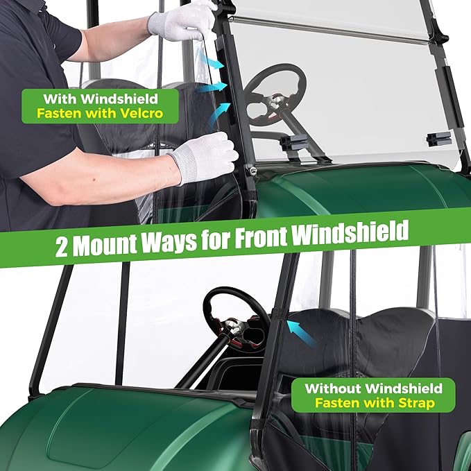 10L0L 3-Sided Track Style Golf Cart Enclosure fit 2 Passenger Yamaha G29 Drive,Waterproof 600D Oxford Cloth Yamaha Rain Cover with Aluminum Pre-Drilled Track,Clear PVC Windshield-Striped Valance