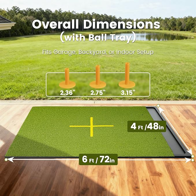 Golf Mat Indoor Outdoor with Stance Guide Cross-Line, 5x4ft & 6x4ft, 26mm & 31mm Thickness Green Turf Practice Mats for Hitting Training Swing, for Men, Dad, Husband & Golf Lovers