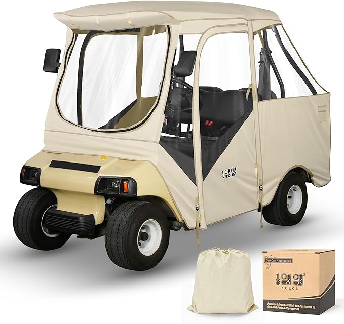 10L0L 4 Passenger Golf Cart Enclosure for Club Car DS Short Roof, 600D Waterproof Golf Cart Rain Cover, Heavy Duty Driving Enclosure, Snowproof Windproof, with Clear PVC Windows & Tail Light Panel