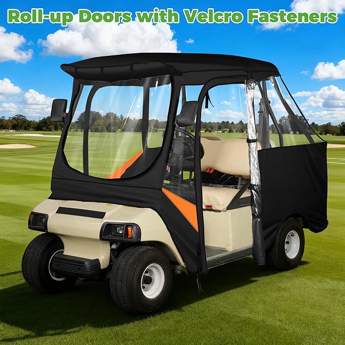 10L0L 4 Passenger Golf Cart Enclosure for Club Car DS Short Roof, 600D Waterproof Golf Cart Rain Cover, Heavy Duty Driving Enclosure, Snowproof Windproof, with Clear PVC Windows & Tail Light Panel