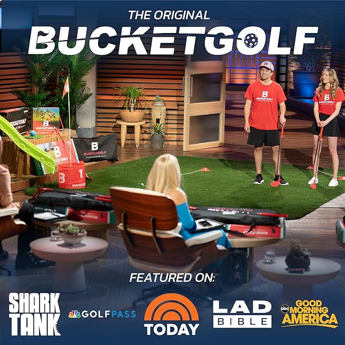 bucketgolf Game 9 Hole Bundle with Clubs - Outdoor Golf Game for All Ages Adults, Kids, Family. Play Golf Anywhere Yards, Beach, Park, Backyard Games. (4 Clubs (4 RH))