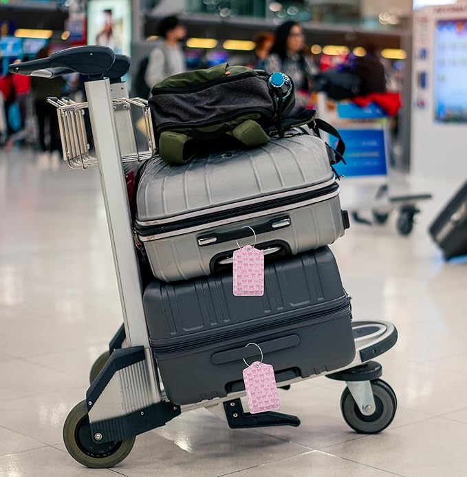 TSA Approved Luggage Tags for Suitcases Pink Bow 2 Pack Funny Leather Carnival Cruise Airport Cute Travel Name Tags Golf Bag tag Ships Essentials Privacy Cover ID Label for Women Men