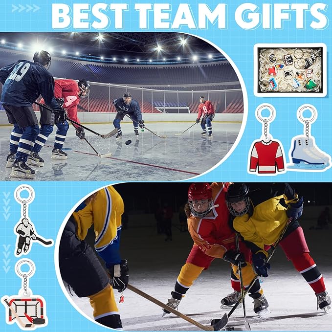 Batiyeer 72 Pack Ice Hockey Keychains Bulk Party Favors Sports Ball Key Chains Funny Keyring Gifts for Women Men Birthday Supplies