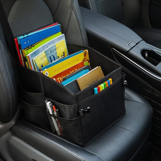 CASHINE Foldable Car Seat Organizer - Oxford Fabric Storage Box for Back Seat, Car Front Seat Organizer Universal Fit for Kids