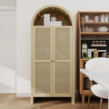 Rainbow Home California 70" Tall Arched Kitchen Pantry with 2 Large Rattan Doors, Storage Display Cabinet with 2 Adjustable Shelves, Versatile for Dining Room, Living Room, Study, Natural