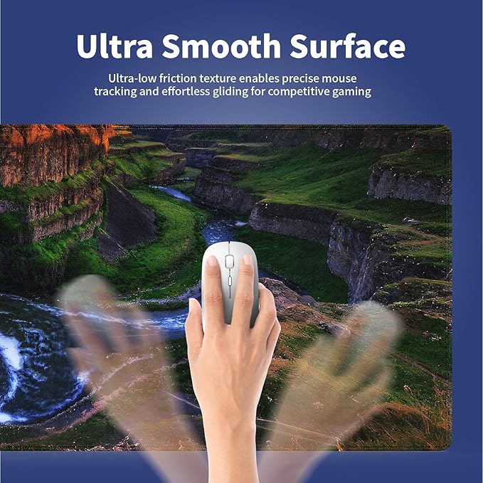 Wknoon. Extra Large Gaming & Office Mouse Pad (31.5" x 11.8") with Durable Stitched Edges – Whirlpool Water Falls Majestic Cascade in a Green Canyon, Anti-Slip Rubber Base Extended XXL Desk Mat