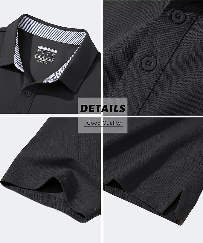 MAGCOMSEN Men's Polo Shirts Short Sleeve Cotton Pique 3 Button Classic Fit Casual T-Shirt Performance Golf Shirts