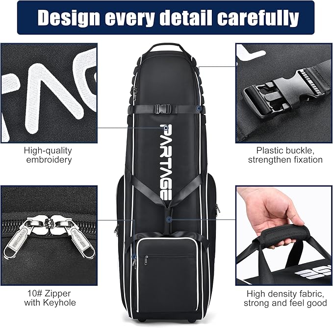 Partage Golf Travel Bag with Wheels, Golf Travel Case for Airlines, 900D Heavy Duty Oxford -Black
