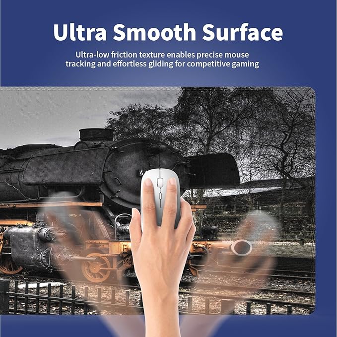 Wknoon. Extra Large Gaming Mouse Pad (31.5" x 11.8") with Durable Stitched Edges – Vintage Steam Locomotive Old Train at a Railway Station, Anti-Slip Base & Smooth Fabric Surface Extended XXL Desk Mat