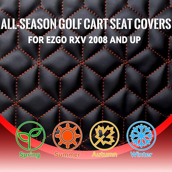 Golf Cart Seat Covers Front for EZGO RXV 2008+ Standard Seat Cushion, EZGO Vinyl Leather Seat Cover Set Replacement Accessories, No Staples, Black(4 PCS)