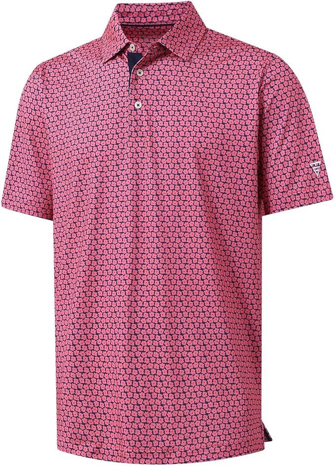M MAELREG Mens Golf Shirt Short Sleeve Dry Fit Print Moisture Wicking Performance Patterns Collared Polo Shirt