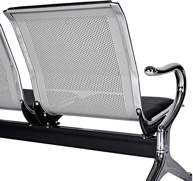 kinbor Waiting Room Chairs - Durable PU Leather Reception Bench with Armrests, 5-Seat Office Reception Guest Chairs for Office, Hospital, Airport, Bank & Lobby, Black