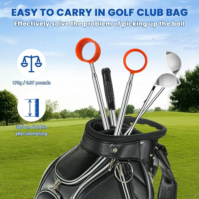 Golf Ball Retriever, Max 5.9 Ft Lightweight and Portable Golf Ball Retriever Telescopic, Stainless Golf Ball Grabber with Anti-Slip Handle, Golf Accessories Gifts for Men Women