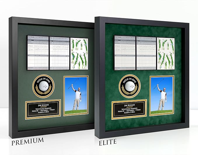 Hole-in-One Golf Display Case Frame, 3 or 4 Components for Ball, Scorecard, Photo & Printed Graphic Info Insert (Premium, 4 Components)