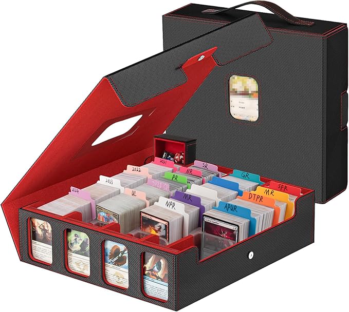 Card Storage Box 3200+ MTG Deck Box with 30 Colorful Divider, 4 Row Commander Trading Card Cases with Portable Handle & Display Windows, Fits for MTG/TCG/Magic Cards, Patented Design