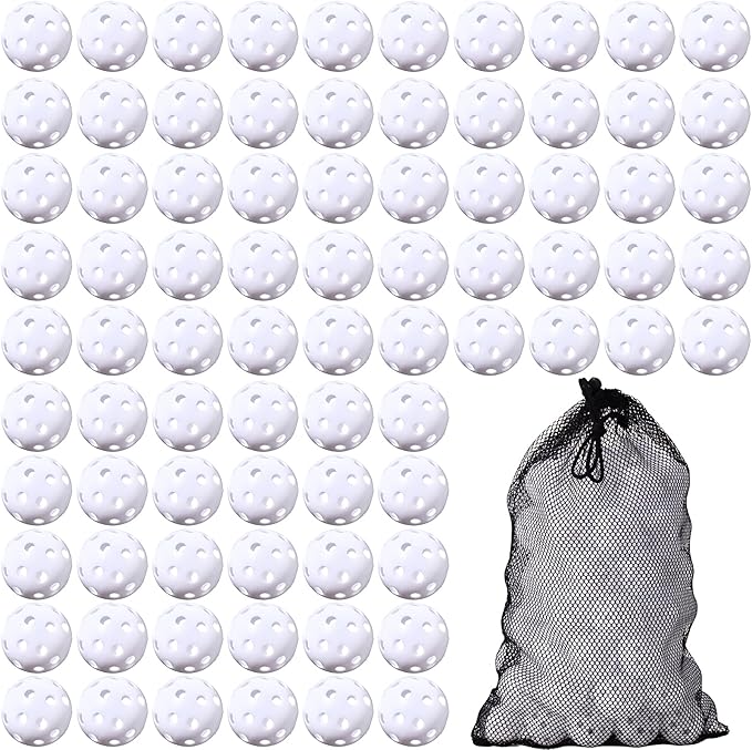 80 Pack Practice Golf Balls Limited Flight 42 mm Golf Training Airflow Hollow Plastic Ball for Women Men Indoor Outdoor Driving Range Swing Practice Home
