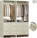 Aheaplus Closet System Closet Organizer, Wood Closet Organizer System, Walk-in Closet or Small Closets Wardrobe, Clothes Rack with Hanging Rods, 4FT Closets, Set of 2, White Oak