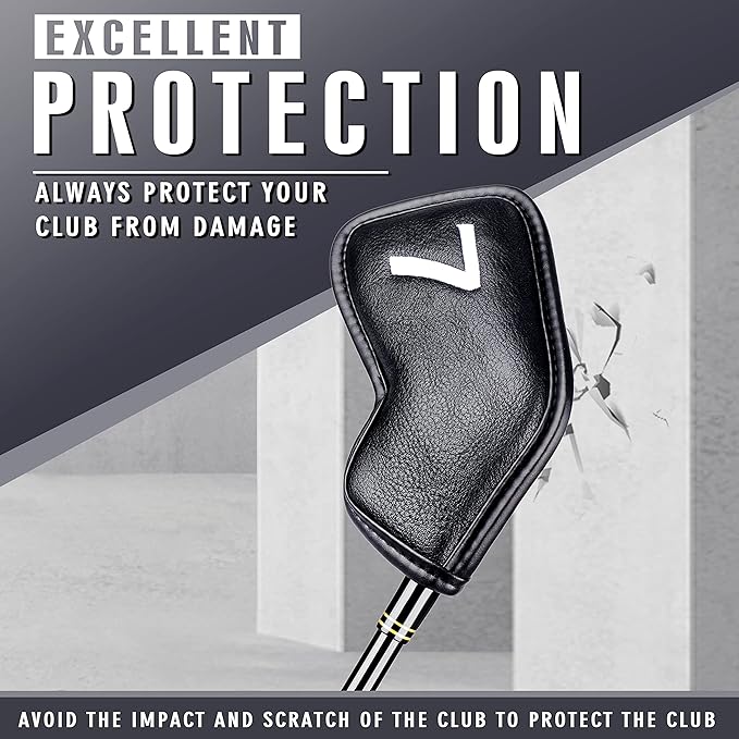 CHAMPKEY Premium Golf Club Covers for Men 12 Pack - Comfortable Polyurethane Golf Iron Covers - Ideal Golf Head Covers for Clubs