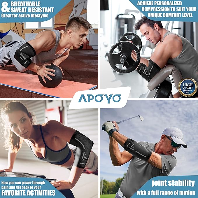 APOYO Elbow Brace for Tendonitis and Tennis Elbow, (Pair) Compression Sleeve for Arthritis, Workouts, Reduce Joint Pain During Fitness Activity (Small)